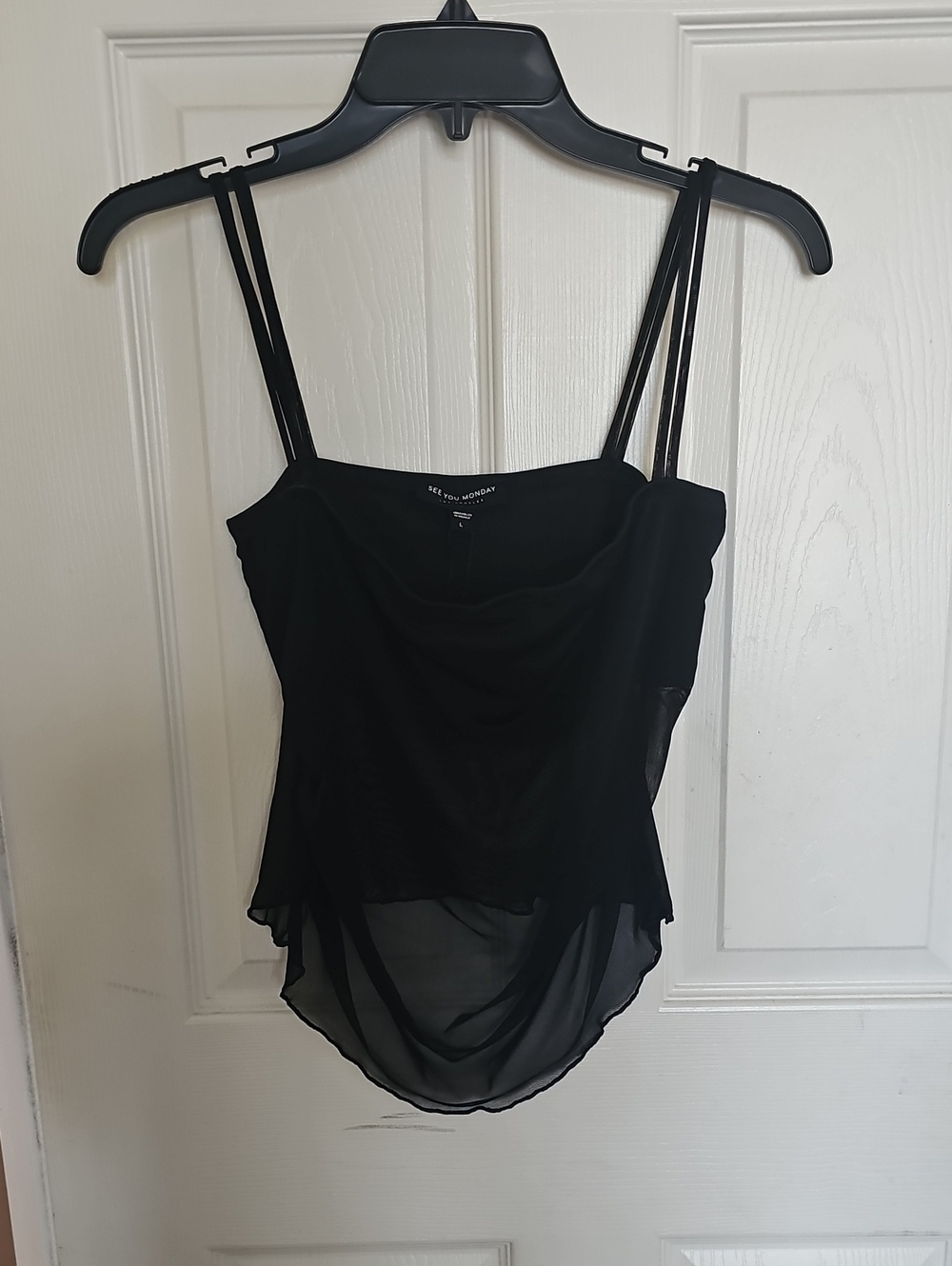Sheer Black Cowl Neck Strappy Tank Top